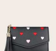 Heart Embroidered Tassel Decor Purse