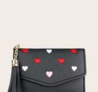 Heart Embroidered Tassel Decor Purse