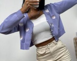 Heart Embroidery Button Through Cardigan