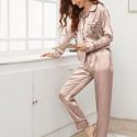 Heart Embroidery Button-up Satin PJ Set