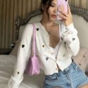 Heart Embroidery Crop Cardigan