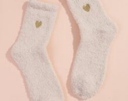 Heart Embroidery Fuzzy Socks