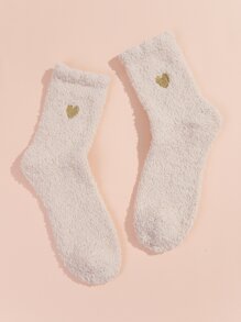 Heart Embroidery Fuzzy Socks