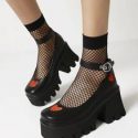 Heart Graphic Eyelet Buckle Decor Ankle Strap Chunky Heels