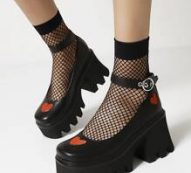 Heart Graphic Eyelet Buckle Decor Ankle Strap Chunky Heels