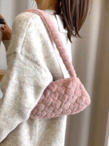 Heart Graphic Fluffy Baguette Bag