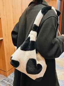 Heart Graphic Fluffy Shoulder Bag