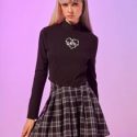 Heart Graphic Tee & Plaid Pleated Skirt