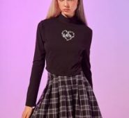 Heart Graphic Tee & Plaid Pleated Skirt