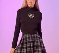 Heart Graphic Tee & Plaid Pleated Skirt