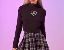 Heart Graphic Tee & Plaid Pleated Skirt