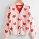 Heart Pattern Button Front Cardigan