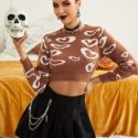 Heart Pattern Crop Sweater