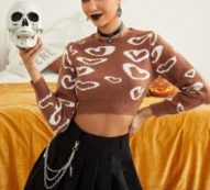 Heart Pattern Crop Sweater