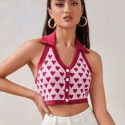 Heart Pattern Halter Neck Knit Top