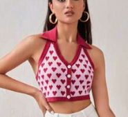 Heart Pattern Halter Neck Knit Top