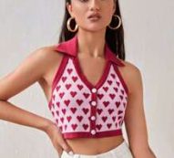 Heart Pattern Halter Neck Knit Top