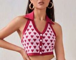 Heart Pattern Halter Neck Knit Top