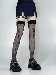 Heart Pattern Mesh Stockings