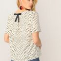 Heart Print Bow Applique Short Sleeve Top