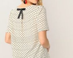 Heart Print Bow Applique Short Sleeve Top