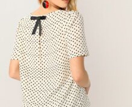 Heart Print Bow Applique Short Sleeve Top