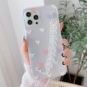 Heart Print Clear Phone Case & Chain Strap