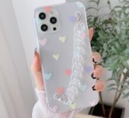 Heart Print Clear Phone Case & Chain Strap