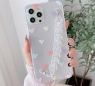 Heart Print Clear Phone Case & Chain Strap