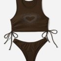 Heart Print Drawstring Bikini Swimsuit