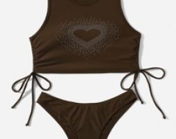 Heart Print Drawstring Bikini Swimsuit