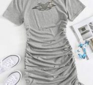 Heart Print Drawstring Bodycon Cami Dress