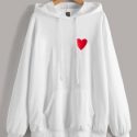 Heart Print Drop Shoulder Hoodie