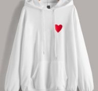 Heart Print Drop Shoulder Hoodie