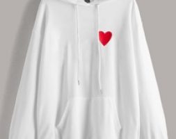 Heart Print Drop Shoulder Hoodie