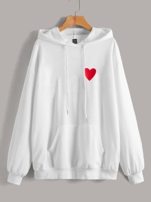 Heart Print Drop Shoulder Hoodie