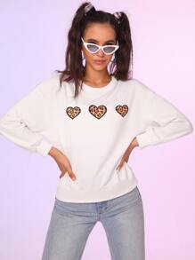 Heart Print Drop Shoulder Sweatshirt