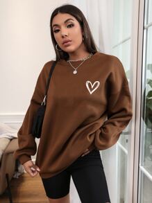 Heart Print Thermal Lined Sweatshirt