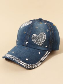 Heart Rhinestone Decor Baseball Cap