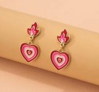 Heart & Flame Decor Drop Earrings