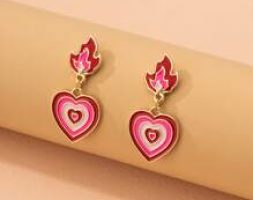 Heart & Flame Decor Drop Earrings