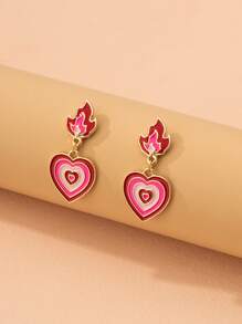 Heart & Flame Decor Drop Earrings