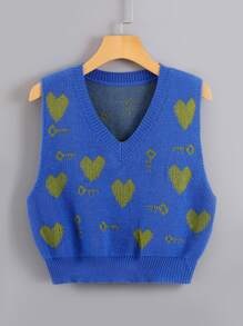 Heart & Keys Pattern Sweater Vest