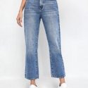 High Waist Bleach Wash Straight Leg Jeans