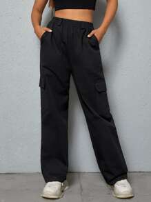 High Waist Flap Pocket Pants