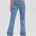 High Waist Graphic Print Jeans