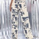 High Waist Graphic Print Wide Leg Jeans