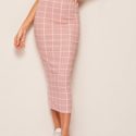 High Waist Grid Bodycon Skirt