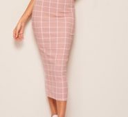 High Waist Grid Bodycon Skirt