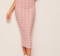 High Waist Grid Bodycon Skirt
